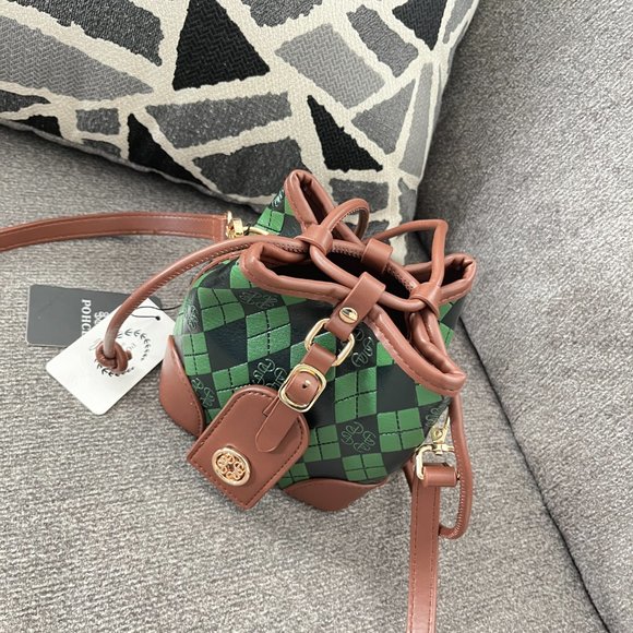 POHCE bucket bag 2023 NWT Green shoulder bag fashion texture bucket bag 2211 - Picture 8 of 12